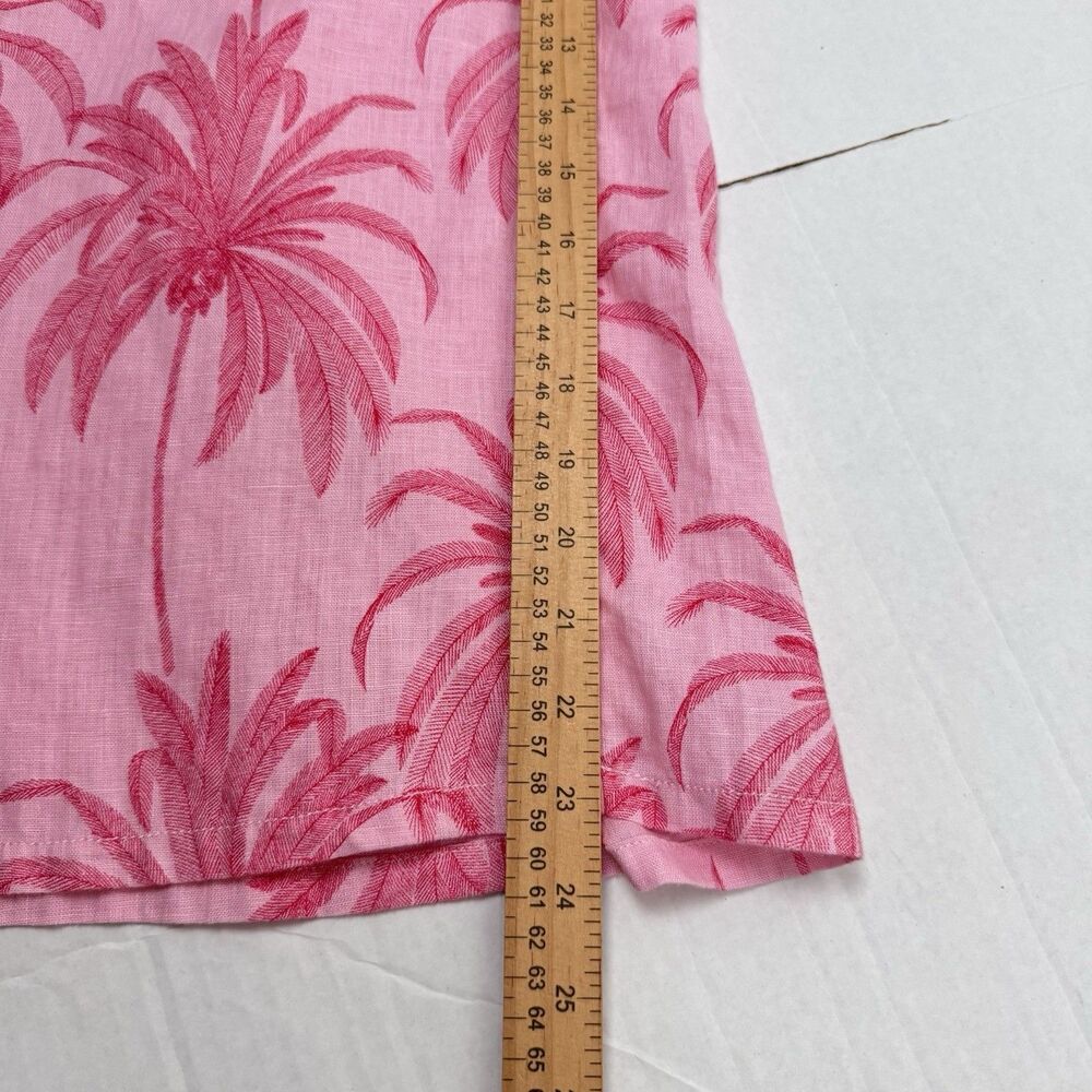 Tahari Wide Leg Linen Pants Large Tropical Crop Pink Palm Tree Lagenlook 32X23 - Picture 6 of 7
